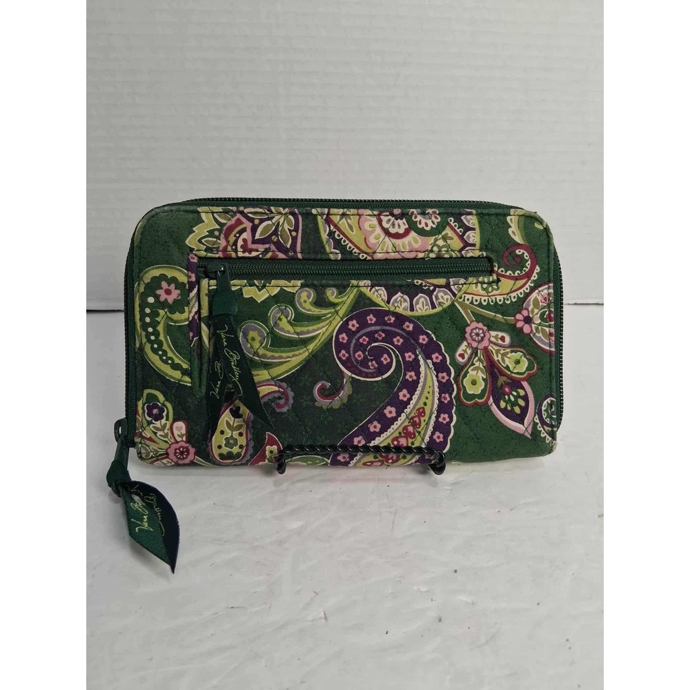 Vera Bradley Wallet Zip Around Paisley Green Pink Purple‎ Organizer Clutch READ
